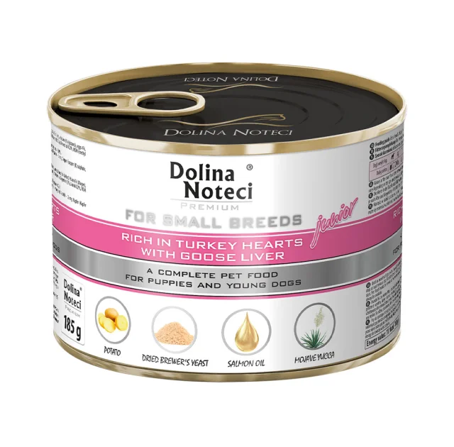 Консервований корм Dolina Noteci Premium для цуценят маленьких порід, серце індички та гусяча печінка, 185 г