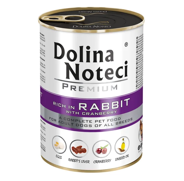 Консервований корм Dolina Noteci Premium для собак, кролик та журавлина, 400 г