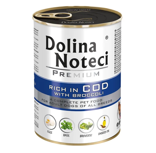 Консервований корм Dolina Noteci Premium для собак, тріска та броколі, 400 г