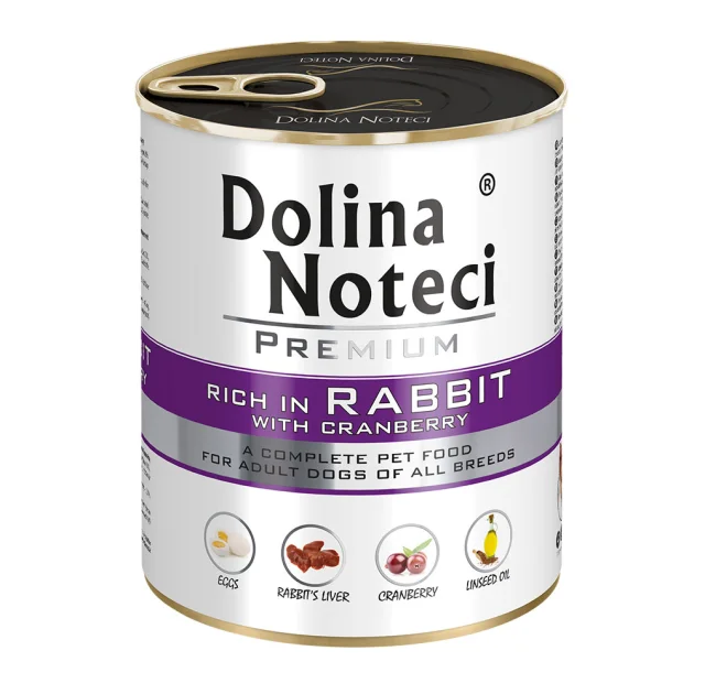 Консервований корм Dolina Noteci Premium для собак, кролик та журавлина, 800 г