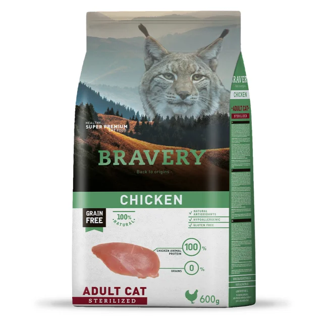 Сухий корм Bravery Chicken Adult Cat Sterilized для дорослих стерилізованих котів, з куркою, 600 г
