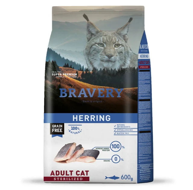 Сухий корм Bravery Herring Adult Cat Sterilized для дорослих стерилізованих котів, з оселедцем, 600 г