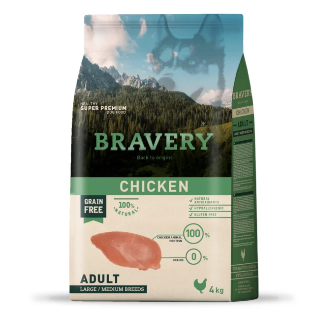 Сухий корм Bravery Chicken Adult Large/Medium для дорослих собак середніх та великих порід, з куркою, 4 кг