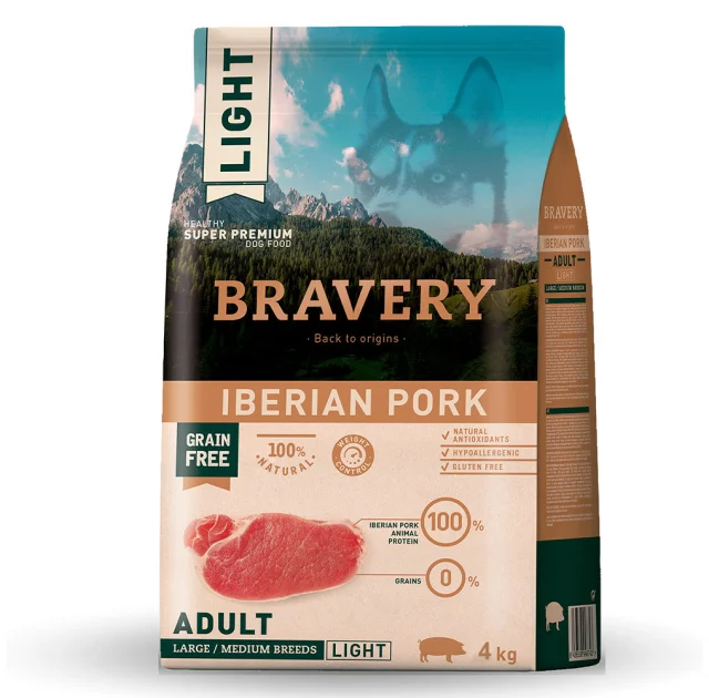 Сухий корм Bravery Iberian Pork Large/Medium Adult Light для дорослих собак середніх та великих порід, зі свининою по-іберійськи, 4 кг