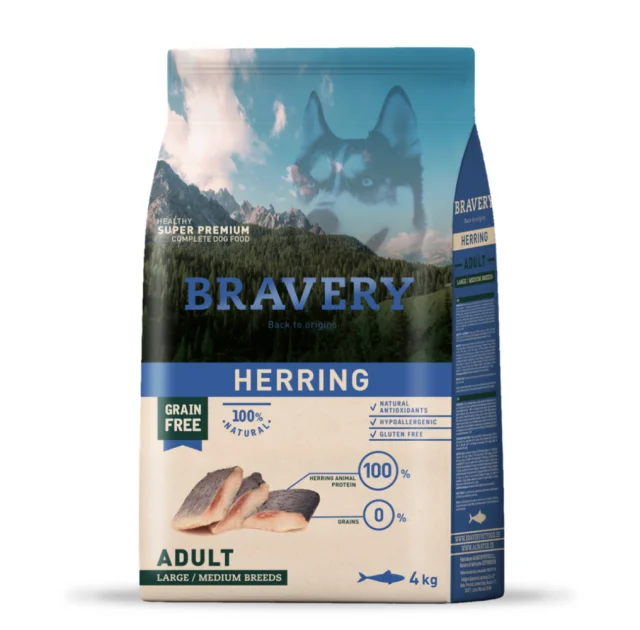 Сухий корм Bravery Herring Large/Medium Adult для дорослих собак середніх та великих порід, з оселедцем, 4 кг