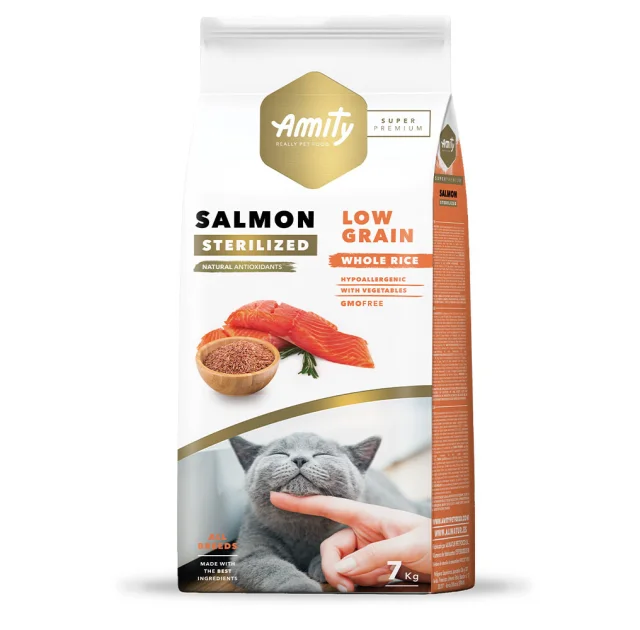 Сухой корм Amity Super Premium Cat Sterilized Salmon для взрослых стерилизованных кошек, с лососем, 7 кг