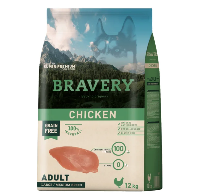 Сухий корм Bravery Chicken Adult Large/Medium для дорослих собак середніх та великих порід, з куркою, 12 кг