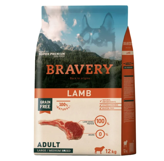 Сухий корм Bravery Lamb Large/Medium Adult для дорослих собак середніх та великих порід, з ягням, 12 кг