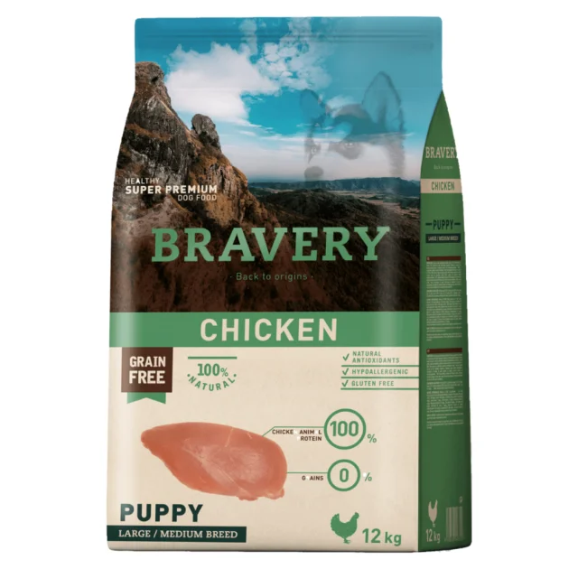 Сухий корм Bravery Chicken Puppy Large/Medium для цуценят середніх та великих порід, з куркою, 12 кг