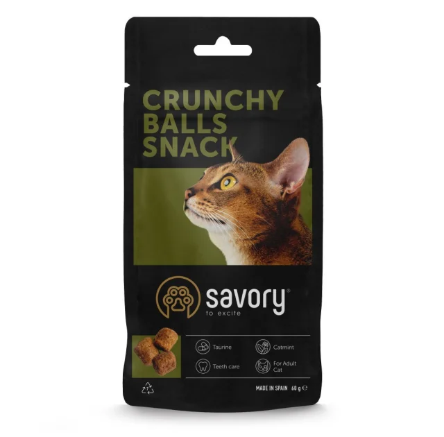 Хрумкі ласощі Savory Cats Snacks Crunchy Balls для дорослих вибагливих котів, кульки з котячою м'ятою, 60 г