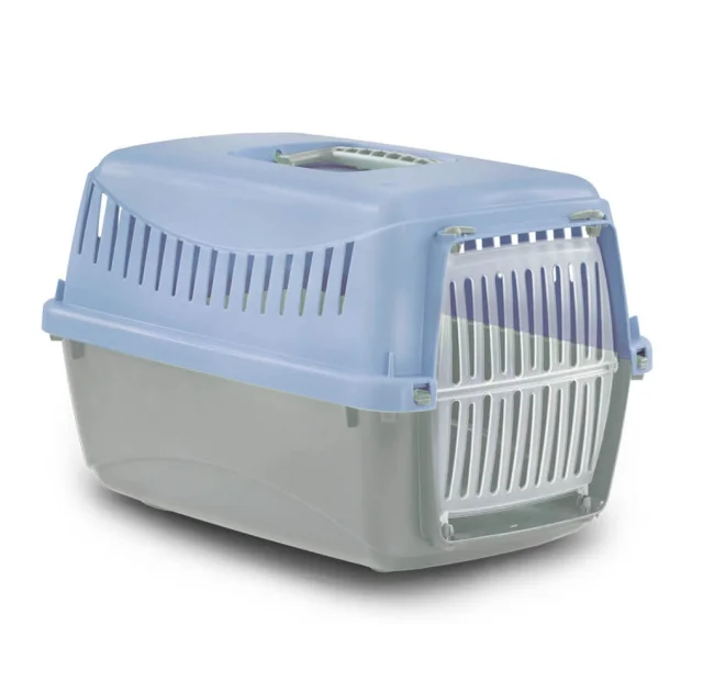 Переноска Bergamo Gipsy XS Small для кошек и мелких животных, пластиковая с дверцей, голубой, 39×26×25 см