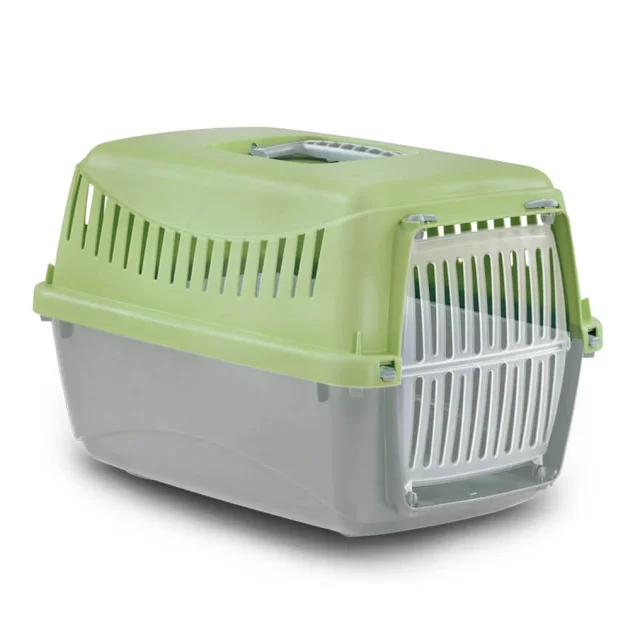 Переноска Bergamo Gipsy XS Small для кошек и мелких животных, пластиковая с дверцей, светло-зеленый, 39×26×25 см