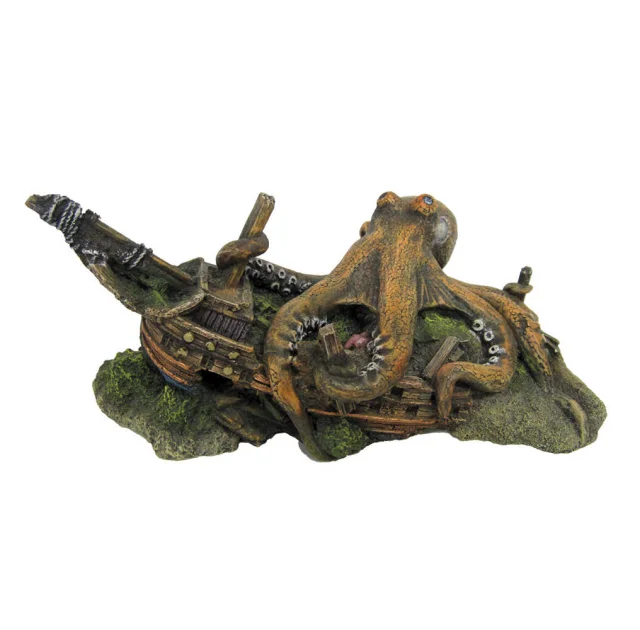 Декорация керамическая Amtra Осьминог на корабле, для аквариумов, керамика, 22.2 × 14 × 10.5 см