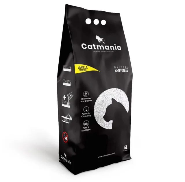 Бентонітовий наповнювач Catmania для котів, ванільний, з жовтими гранулами, 5 л