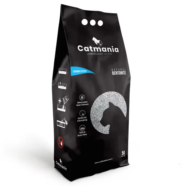 Бентонітовий наповнювач Catmania для котів, з карбоновим ефектом, 5 л