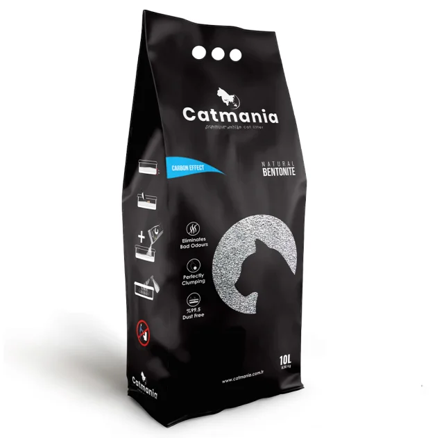 Бентонітовий наповнювач Catmania для котів, з карбоновим ефектом, 10 л
