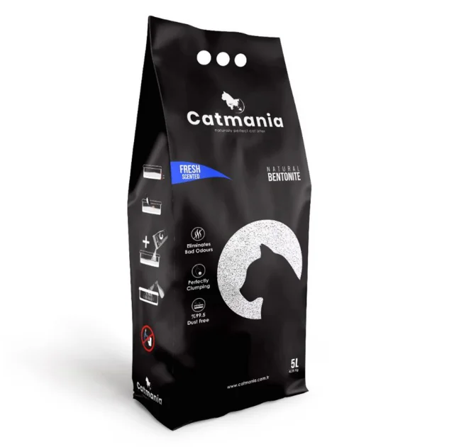 Бентонітовий наповнювач Catmania для котів, свіжість, з блакитними гранулами, 5 л