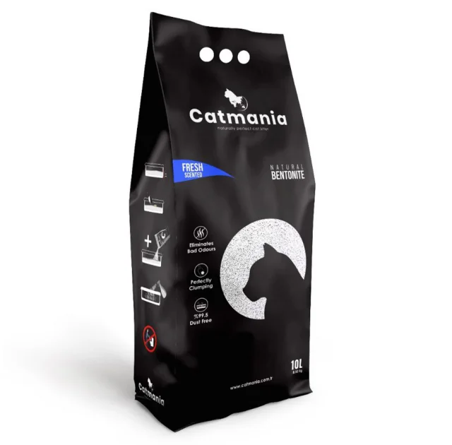 Бентонітовий наповнювач Catmania для котів, свіжість, з блакитними гранулами, 10 л