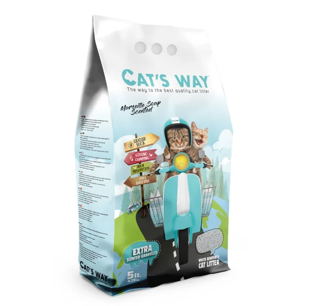 Бентонітовий наповнювач Cat’s Way для котів, марсельське мило, з бірюзовими гранулами, 5 л
