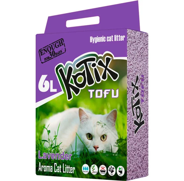 Соевый наполнитель Kotix Tofu для кошек, с ароматом лаванды, 6 л