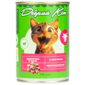 Вологий корм Добрий Кіт для дорослих котів, шматочки з телятиною в соусі, 415 г