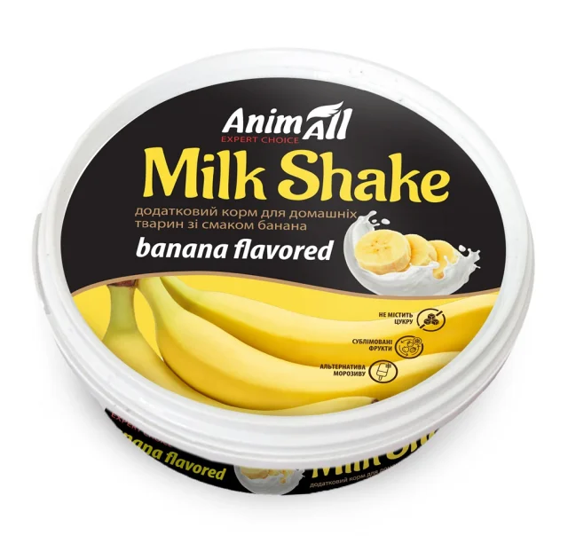Додатковий корм AnimAll MilkShake для котів та собак, зі смаком банана, 30 г