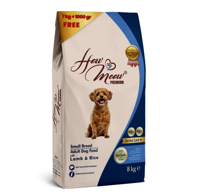 Сухий корм How Meow Dog Adult Mini для дорослих собак, з ягням та рисом, повнораціонний, 7+1 кг