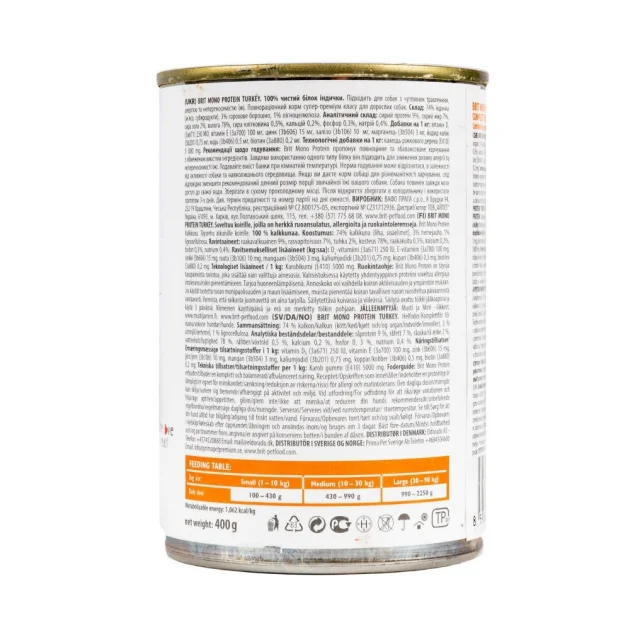 Консерва Brit Mono Protein Dog, для собак, з індичкою, 400 г