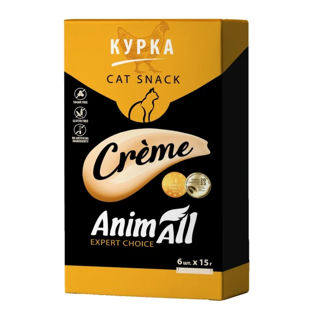 Ласощі AnimAll Сrème для котів, зі смаком курки, 6×15 г