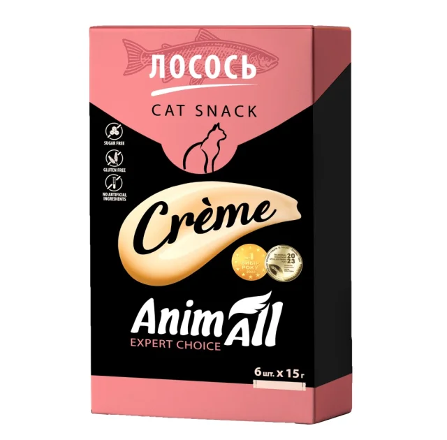 Ласощі AnimAll Сrème для котів, зі смаком лосося, 6×15 г