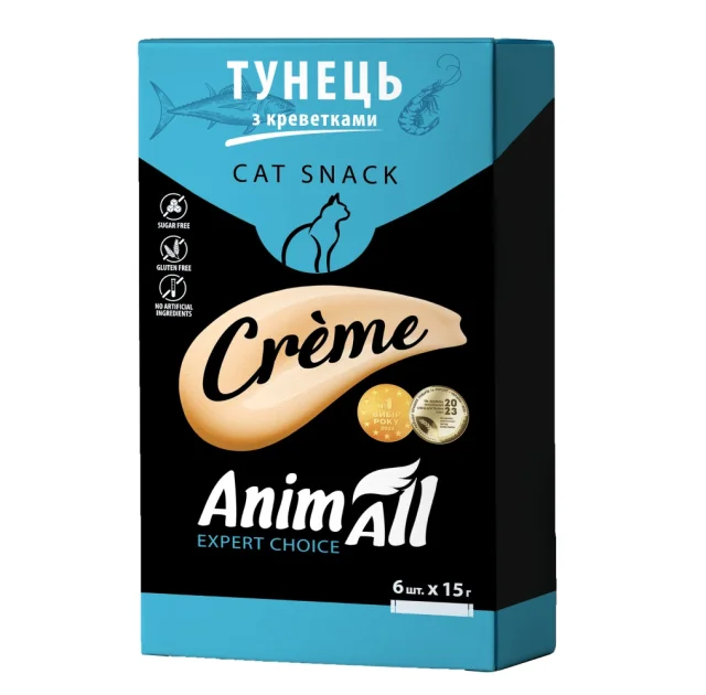 Лакомство AnimAll Сrème для кошек, со вкусом тунец с креветками, 6×15 г