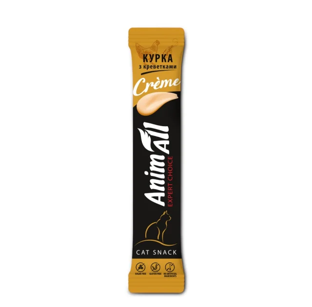 Ласощі AnimAll Сrème для котів, зі смаком курки з креветками, 6×15 г