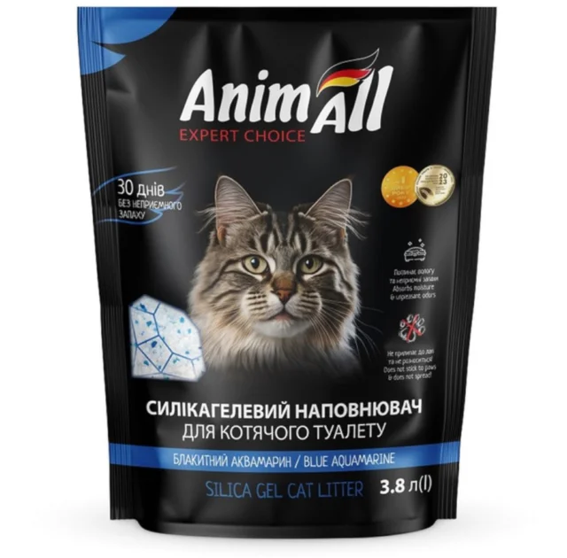 Силікагелевий наповнювач AnimAll Кристали аквамарину, для котів, 3.8 л (1.6 кг)