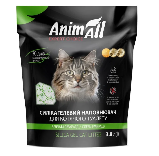 Силикагелевый наполнитель AnimAll Кристаллы изумруда, для кошек, 3.8 л (1.6 кг)