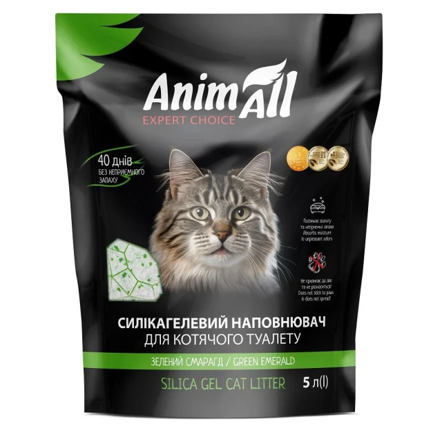 Силикагелевый наполнитель AnimAll Кристаллы изумруда, для кошек, 5 л (2.1 кг)