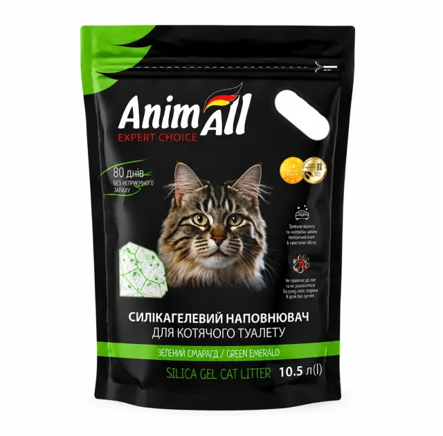 Силікагелевий наповнювач AnimAll Кристали смарагду, для котів, 10.5 л (4.4 кг)
