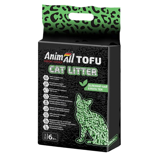Соєвий наповнювач AnimAll Tofu Green Tea з ароматом зеленого чаю, для котів, 6 літрів (2,6 кг)