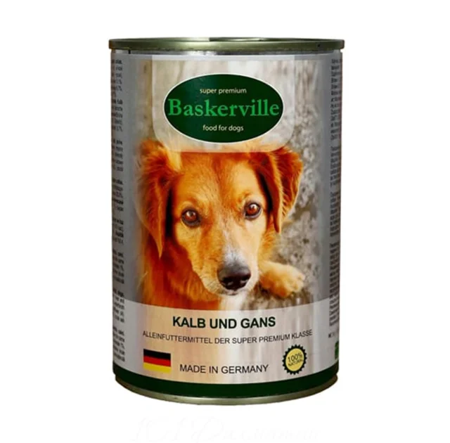 Влажный корм Baskerville для собак, телятина и мясо гуся 800 г