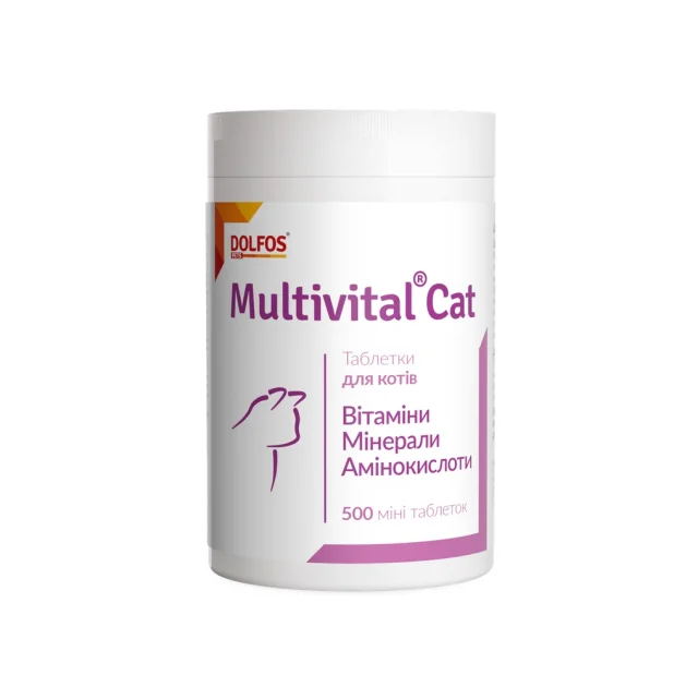 Таблетки Dolfos Multivital Cat для восполнения недостактов минералов, витаминов для кошек, 500 табл