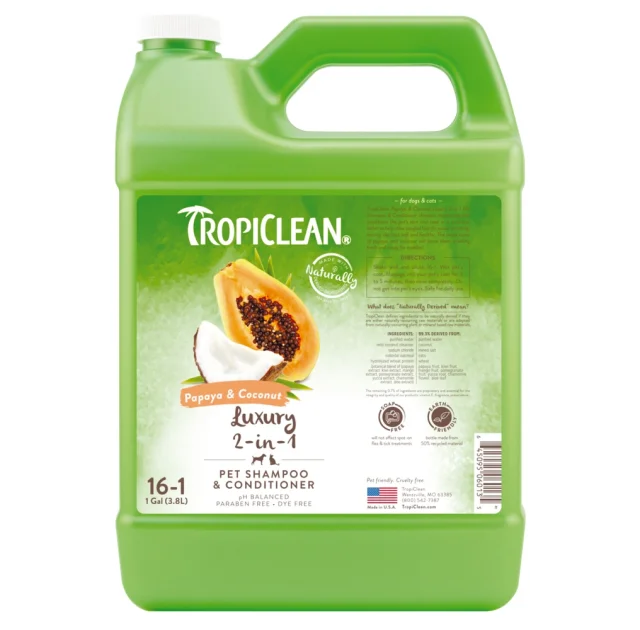 Шампунь TropiClean Luxury 2in1 Papaya & Coconut "Папайя плюс 2 в 1" для собак і котів, 3,8 л