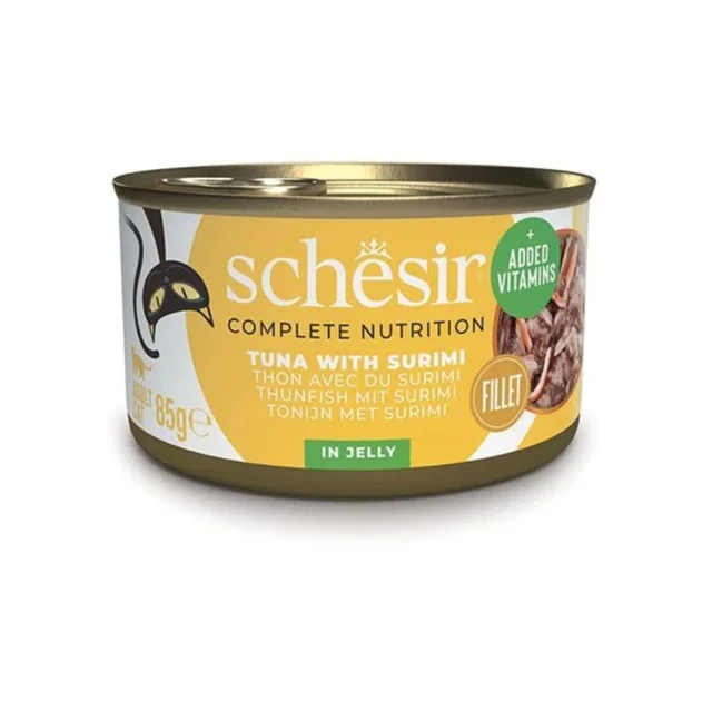 Консервы Schesir Cat Tuna Surimi натуральные, для кошек, тунец с сурими в желе, банка 85 г
