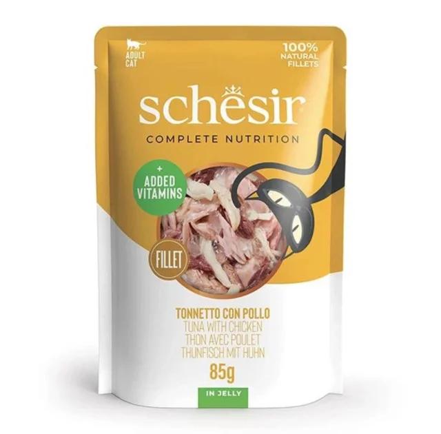 Консервы Schesir Tuna Chicken натуральные, для кошек, тунец с куриным филе в желе, пауч 85 г