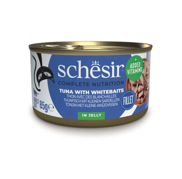 Консерви Schesir Tuna Whitebait для котів, вологий корм тунець з мальками, банку 85 г