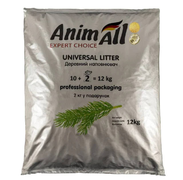 Древесный наполнитель AnimAll без аромата, для кошек, 10 + 2 кг в подарок