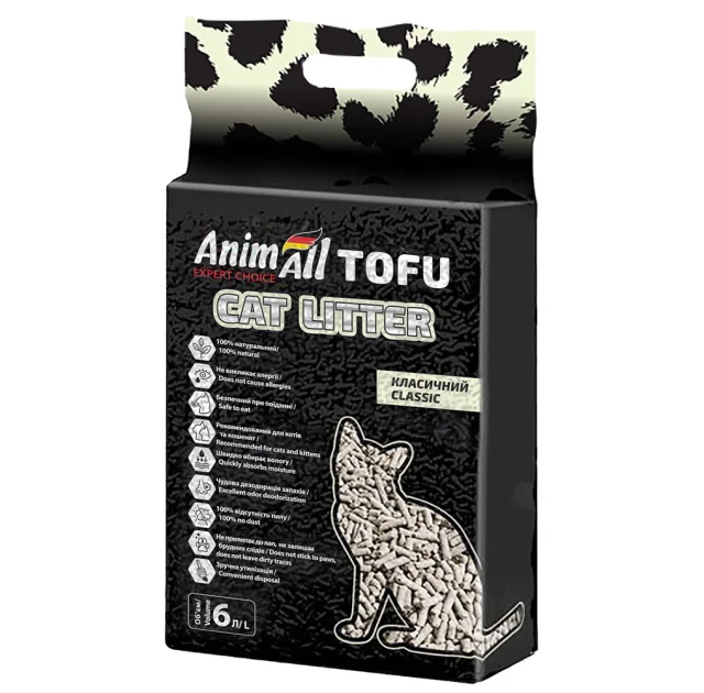 Соевый наполнитель AnimAll Tofu Classic без аромата, для кошек, 6 литров (2,6 кг)