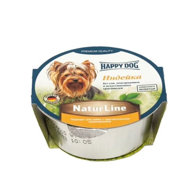 Вологий корм Happy Dog NaturLine для дорослих собак до 10 кг з чутливим травленням, з індичкою, 85 г