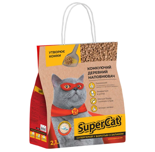 Древесный наполнитель SuperCat для туалета стандарт, 2.1 кг