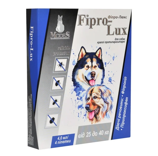 Краплі Modes Fipro-Lux протипаразитарні для собак вагою 25-40 кг, 4 мл, ціна за 1 піпетку