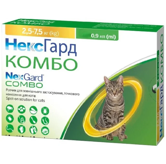 Краплі Boehringer Ingelheim НексГард Комбо проти паразитів для котів вагою 2.5-7.5 кг, L, ціна за 1 шприц