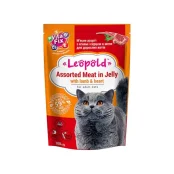 Влажный корм Леопольд для кошек, мясное ассорти с ягненком и сердцем в желе, 100 г
